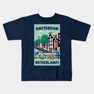 A Vintage Travel Art of Amsterdam - Netherlands Kids T-Shirt